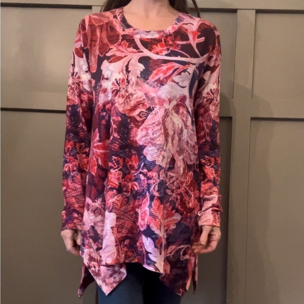 Soft Surroundings Meritage Floral Tunic Top Long Sleeve Knit Size Medium